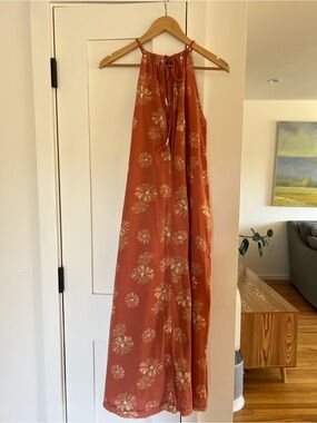 Madewell Beach Cover Up Coral-Peach Floral Halter Dress